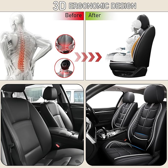 Leather Car Seat Covers Fit for Toyota Avalon Hybrid 2013-2024, 5 Seater Car Seat Cover, Premium Waterproof, Scratch Resistant Car Interior Accessories (Full Set Black White)