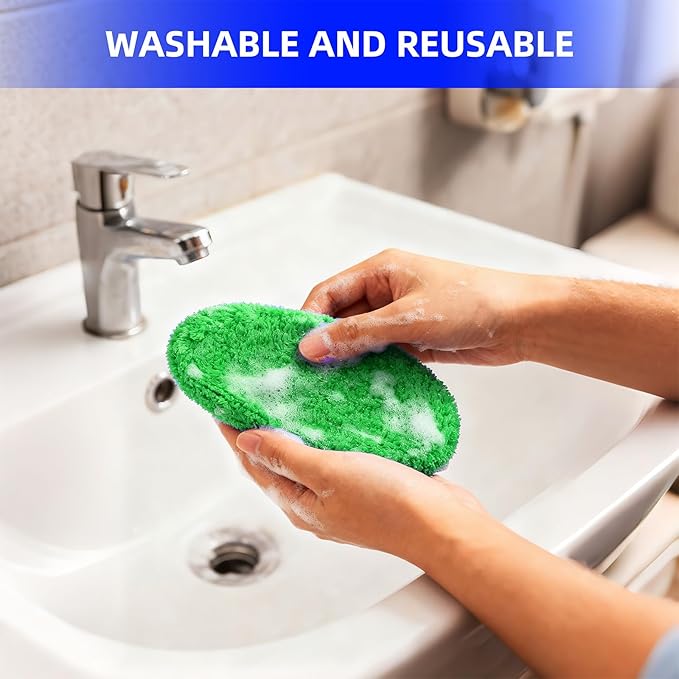 desin Windshield Cleaning Tool, Car Window Cleaner Windshield Cleaner with 4 Reusable and Washable Microfiber Pads and Extendable Handle Auto Inside Glass Wiper Kit (Green)