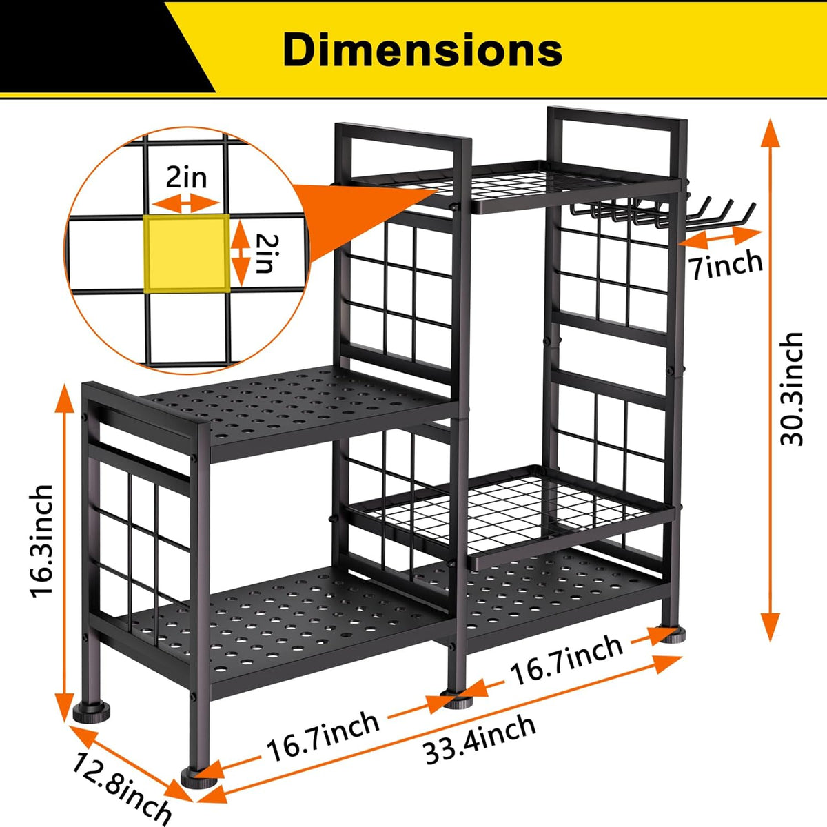 GIOTORENT 5 Tier Garden Tool Organizer, Metal Yard Tools Storage Rack, Garage Storage and Organization, Heavy Duty Garden Tool Organizer for Garage, Yard, Patio, Shed, Indoors and Outdoors, Black