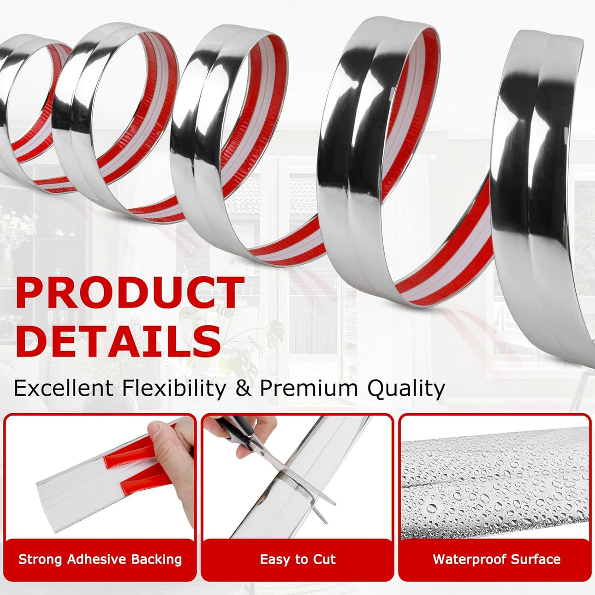 Flexible Wall Corner Protector Moulding Trim Peel and Stick Wall Corner Guards Edge Protector Self Adhesive Molding Trim Strip for Edge Ceiling (Silver, 1.6 in x 20 Ft)