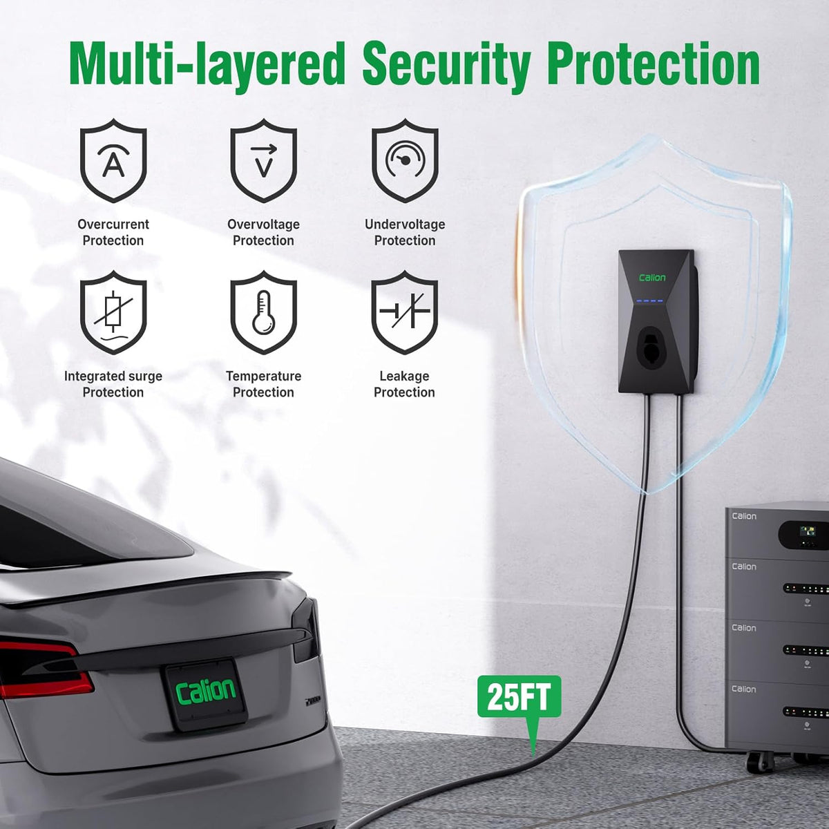 Calion Level 2 EV Charger-EV Wall-Mount Charger with 25FT Cable-Electric Vehicle Charging Station for J1772 EVs,50Amp,240V WiFi Electric Vehicle Charging Station,Hardwired for Electric Car