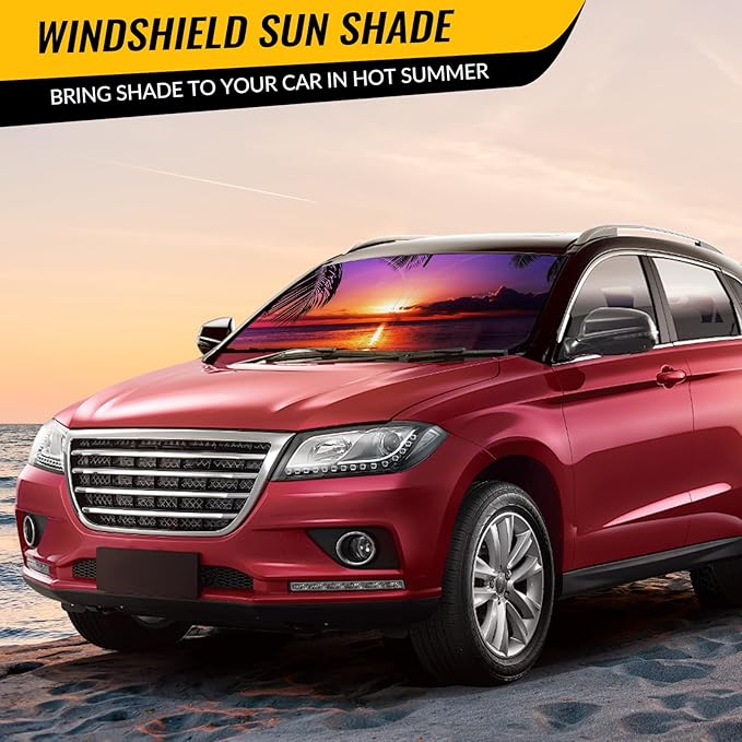 Car Windshield Sun Shade - Reflector Sunshade Offers Ultimate Protection for Car Interior, Cool Reflective Sun Blocker Fits Small Sedans, Mini SUVs