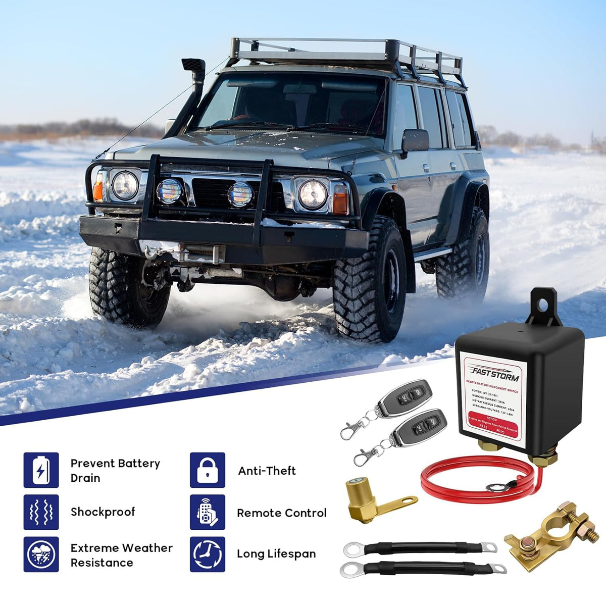 Car Remote Battery Disconnect Switch 12V, 250A Top Post Negative Battery Shut Off Switch Automotive Anti Theft Kill Switch Kit Upgrade Prevent Battery Drain for Truck, RV Auto, Boat