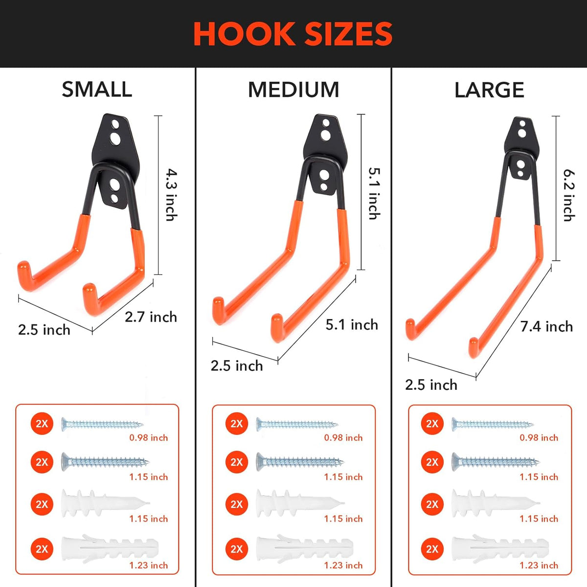 2 Pack Heavy Duty Steel Utility Wall Hooks, Wall Mount Garage Storage Organizer for Hanging Ladders, Bikes,Garden Tools, Skis