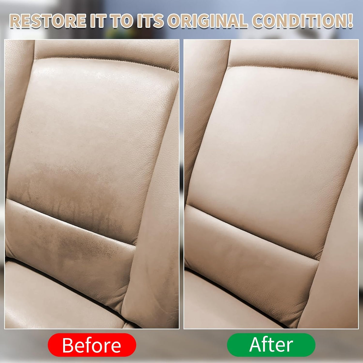 Beige Leather Recoloring Balm,Leather Couch Scratch/Stain Remover,Leather Repair kit for Vinyl Furniture and Car Interior,Leather Dye Paint for Scratched and Faded Leather Couches