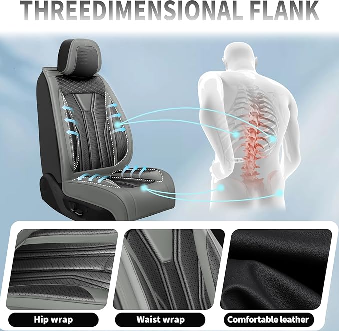 Fit Sonata Car Seat Covers Premium Leather for Hyundai Sonata 2007-2025 2026. Waterproof， Breathable, Scratch-Resistant & All-Weather Seat Cushion Protector（Full Set,Gray&Black