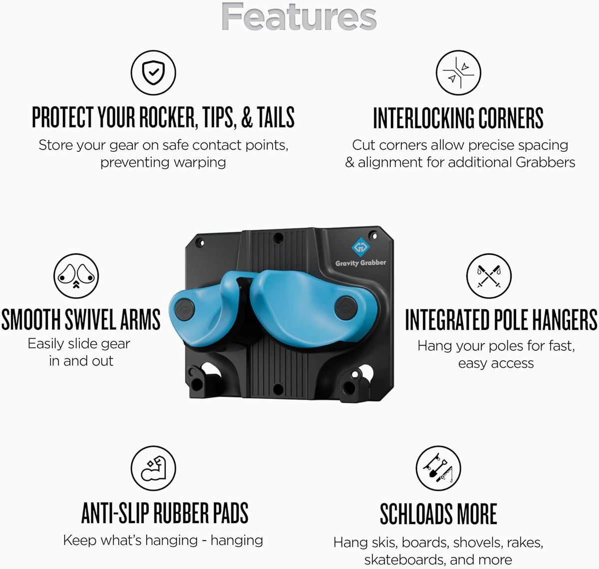 Ultimate Ski & Snowboard Wall Rack | Secure, Non-Slip Storage | Fits Any Ski/Board | Garage Organization | Ski Storage Rack | Snowboard Storage Rack | Winter Gear Organizer | 1 Pck