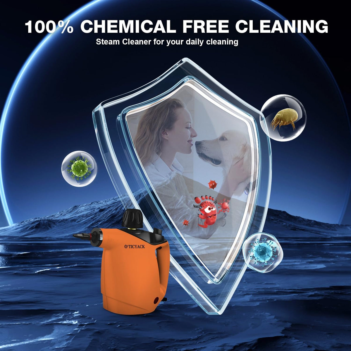 Steam Cleaner, Steam Cleaner for Home, Handheld Steam Cleaner with 16 Accessories and Automatic Steam Switch Suitable for Daily Cleaning of Living Rooms, Kitchens, Ovens and Tile Joints (Orange)