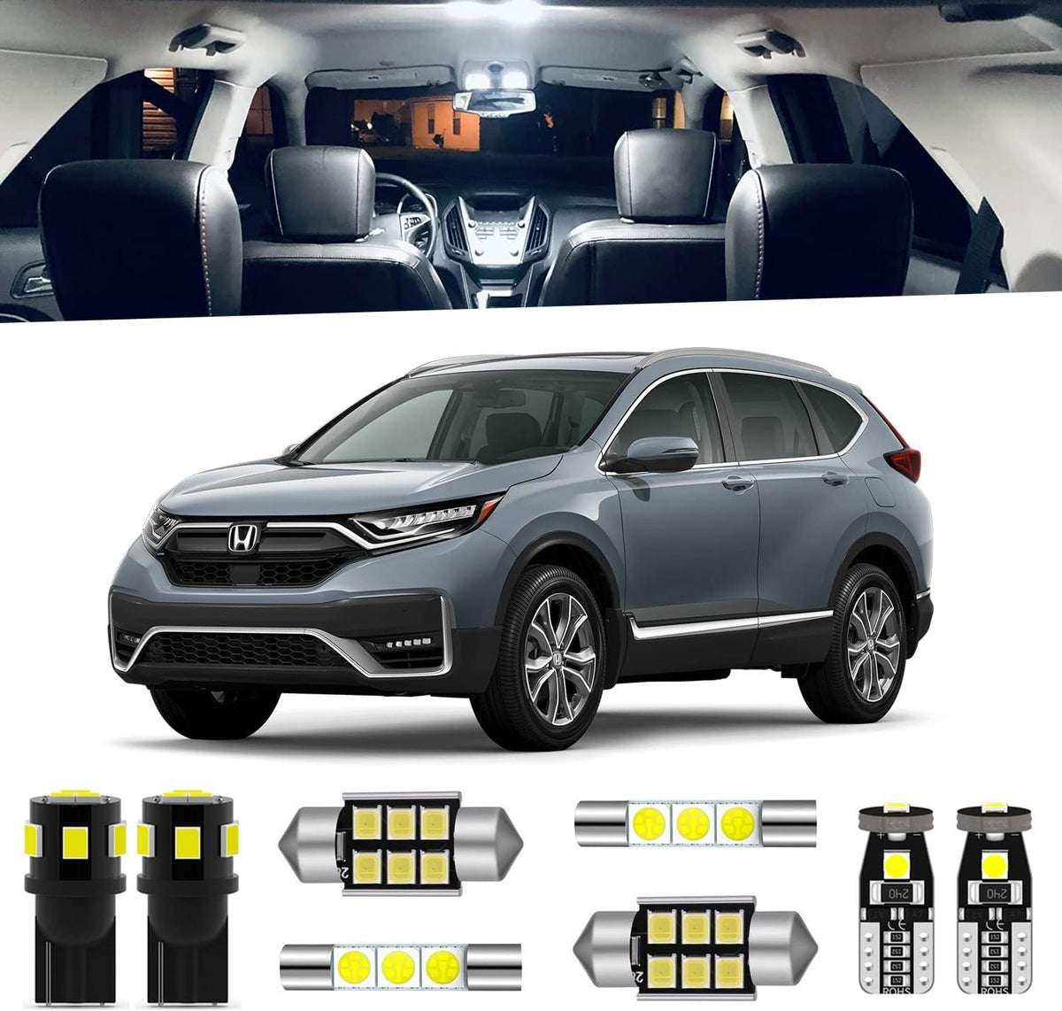 11-Pieces CRV HRV LED Interior Light Kit for Honda CR-V HR-V 2013 2014 2015 2016 2017 2018 2019 2020 2021 White 6000K Interior LED Lighting Package + License Plate Lights, Install Tool