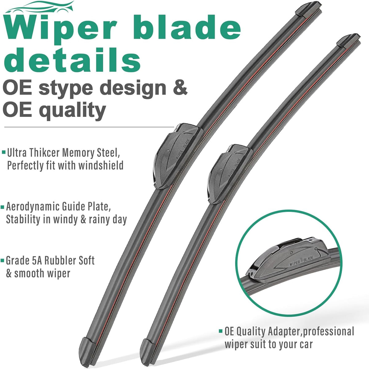 24" 21" 14" Windshield Wiper Blades Replacement for Honda Pilot 2003 2004 2005 2006 2007 2008 Premium All Weather Front Rear Wipers Set - OEM Quality (Pack of 3)