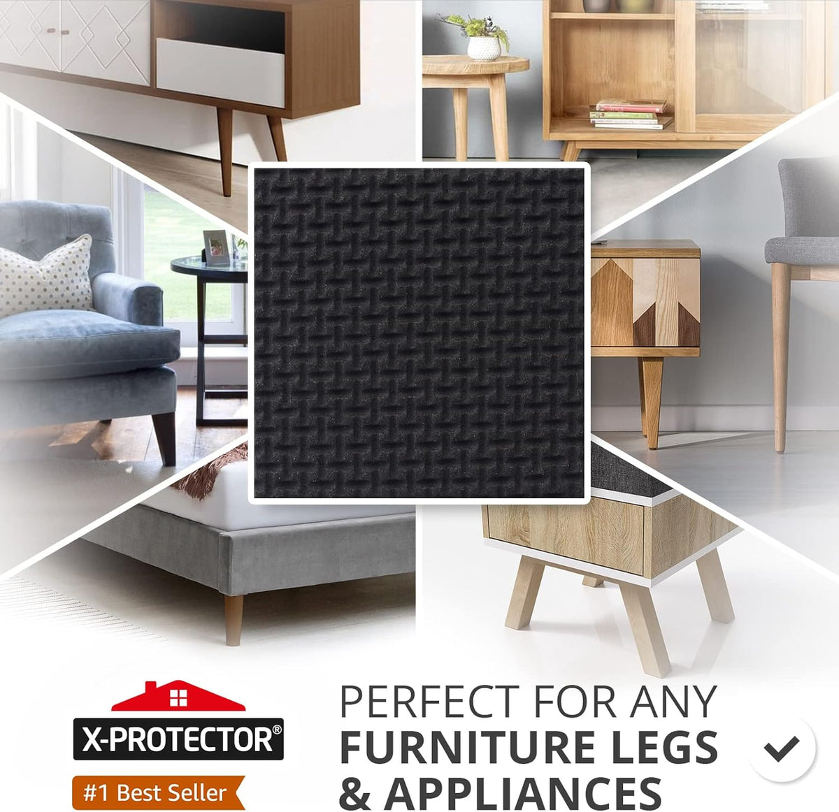 X-PROTECTOR Non Slip Furniture Pads - 16 Premium Furniture Grippers 2"! Self-Adhesive Rubber Feet Furniture Feet - Ideal Non Skid Furniture Pad Floor Protectors - Keep Furniture in Place!