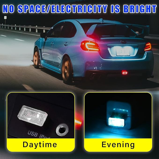 Augeny 4 PCS USB LED Car Interior Atmosphere Lamp, Plug-in USB Decor Night Light, Portable Auto Ambient Lighting Kit, Universal Vehicle Interior Accessories for Most Cars (Ice Blue)