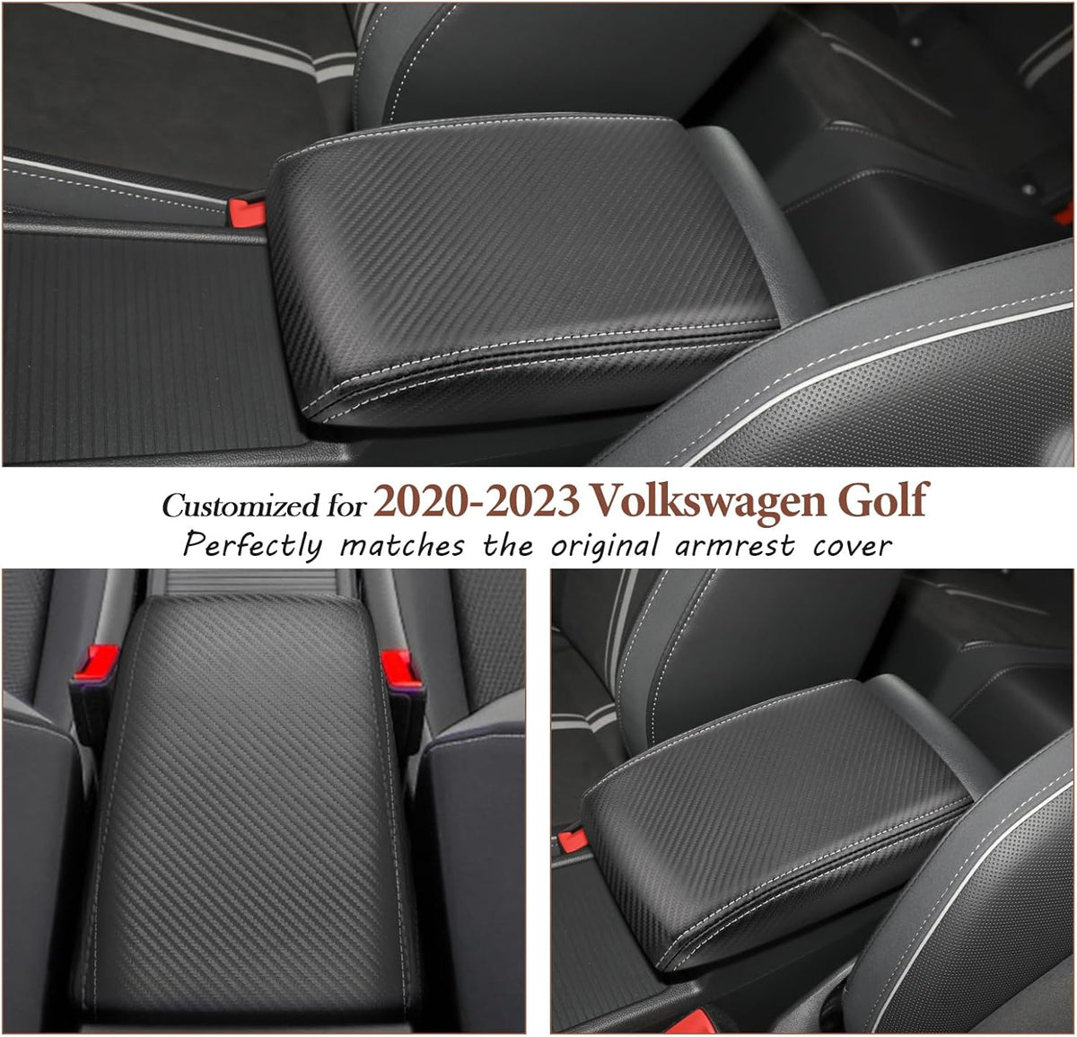 SKTU for 2020-2024 Volkswagen Golf Center Console Cover 2023 2024 Golf Armrest Cover Volkswagen Golf 2023 2024 Accessories 2023 2024 Golf Seat Box Cover 2023 Golf Center Console Cushion (Gray Line)