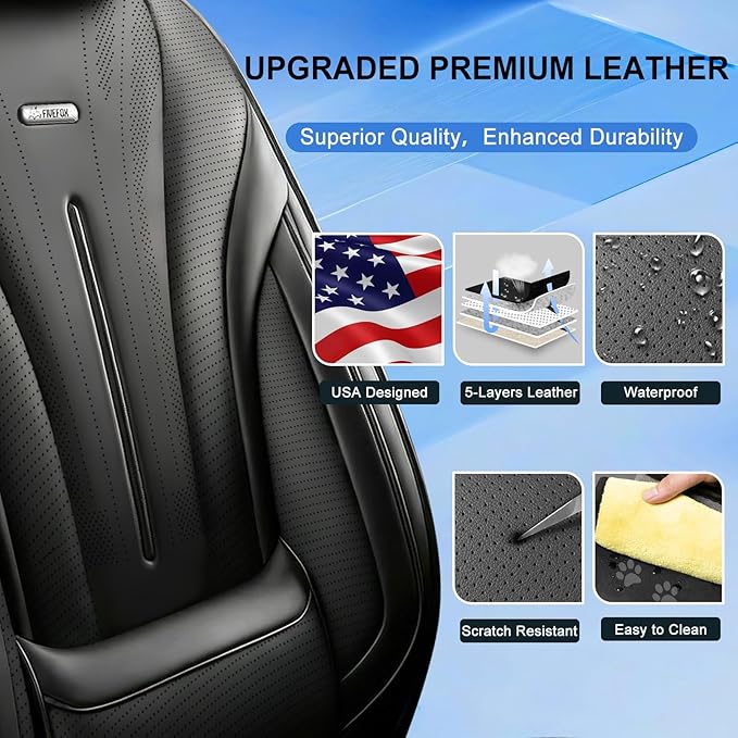 Fit CX-30 Car Seat Covers for Select Mazda CX30 2020-2025, Premium Full Coverage Leather, Airbag Compatible, Luxury Waterproof All Weather Breathable Seat Cushion Protector, Full Set, Black