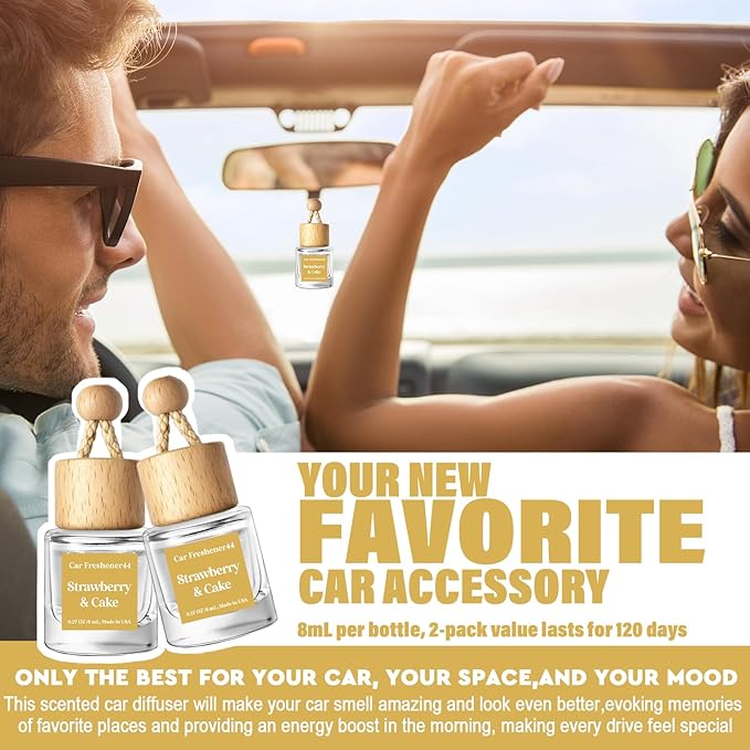 HoogaLife Car Air Freshener Diffuser 2 Pack Hanging Air Freshener Diffuser - Strawberry Pound Cake Fragrance Oil Air D iffuser for Car, 45+ days Long Lasting Fragrance Made in USA (S44)