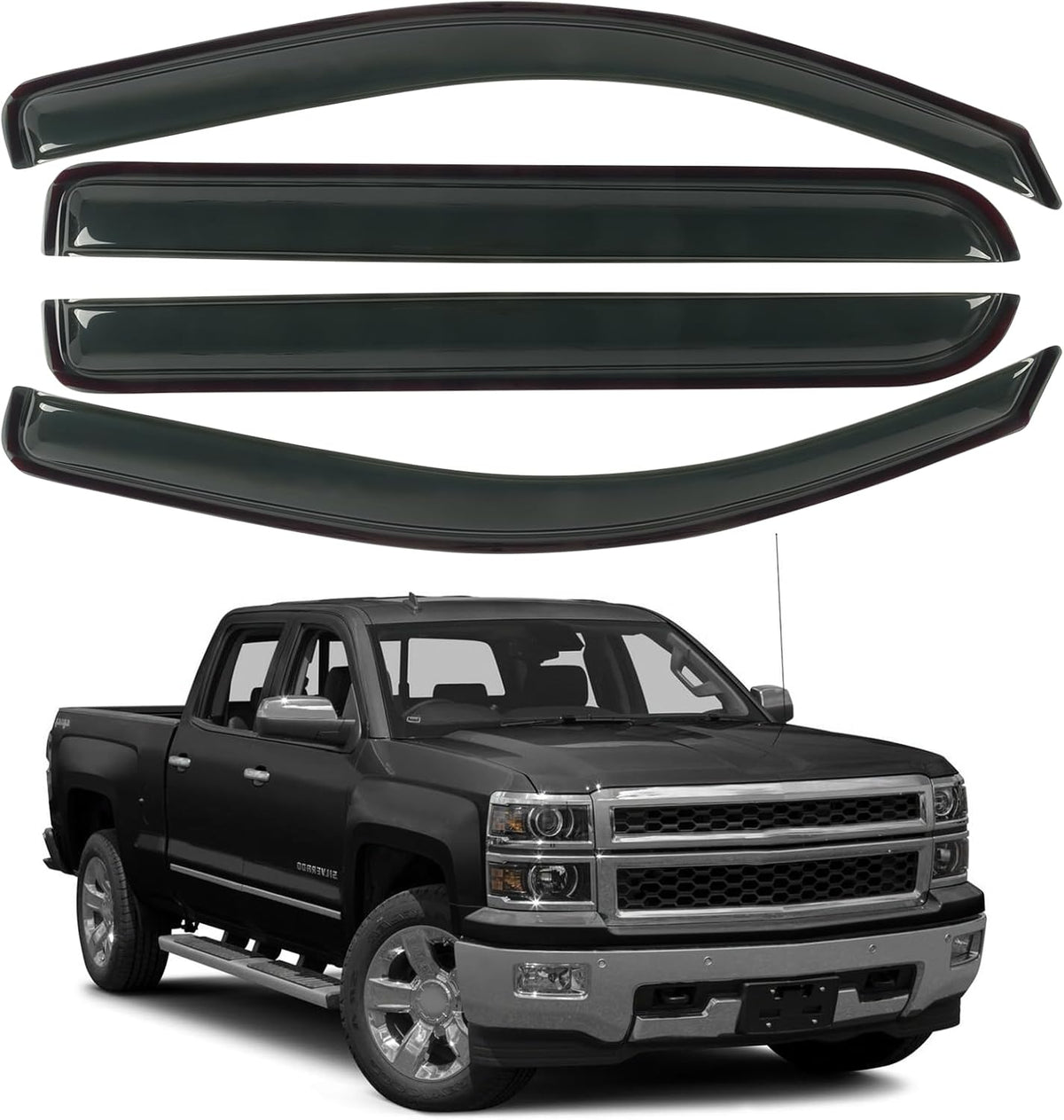 Rain Guards for 2014-2018 Chevrolet(Chevy) Silverado & GMC Sierra 1500 Crew Cab,Window Visors Vent Deflector Shade Smoke for 15-19 Silverado & Sierra 2500HD/3500HD, Tape-On, 4PCS