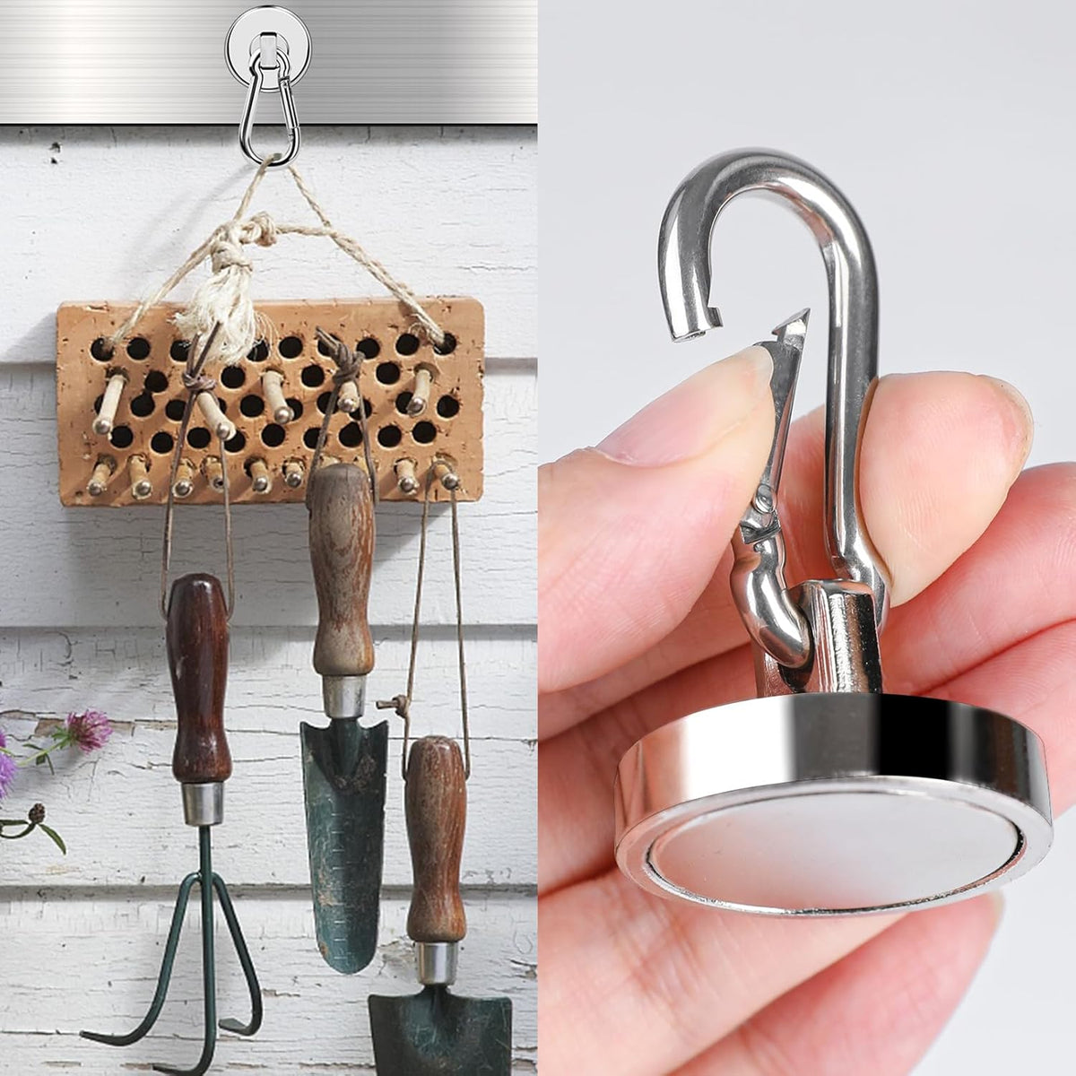 MIKEDE Strong Magnetic Hooks, Heavy Duty 110LBS+ Swivel Neodymium Magnets with Carabiner Hook, Hooks for Hanging, Curtain, Home, Workplace - 6 Pack