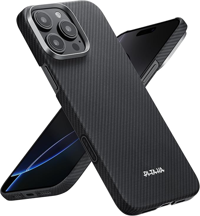 pitaka for iPhone 16 Pro Max Case 6.9 Inch, Compatible with MagSafe, Thin & Light Case iPhone 16 Pro Max with a Caseless Feel, 600D Aramid Fiber Woven [Ultra Slim-Black/Grey (Twill)]