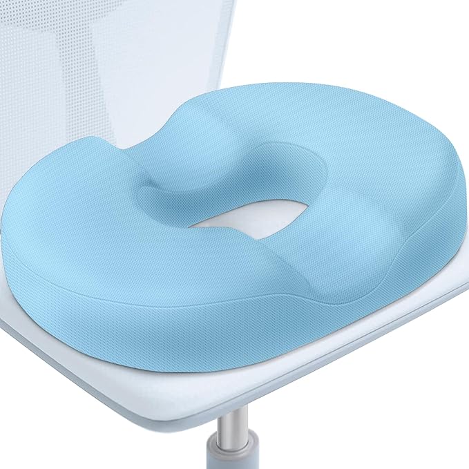 BlissTrends Donut Pillow Seat Cushion, Donut Chair Cushions for Postpartum Pregnancy & Hemorrhoids, Tailbone Pain Relief Cushion, Lifting Cushions for Office & Home Chairs (Light Blue, X-Large)