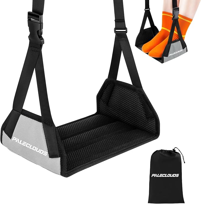 Foot Hammock for Plane Travel, No Collapse Thickened Bamboo Airplane Foot Rest for Long Flight, Desk Foot Hammock with Extended Adjustment Strap to Relax Your Feet, Foot Sling Travel Essentials