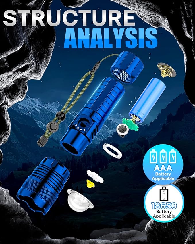 Victoper Blue LED Flashlights, High Powered High Lumens Super Bright Tactical Flashlight, Rechargeable, 5 Modes Zoomable Waterproof Flash Lights for Emergency, Outdoor, Home, Camping, Hiking