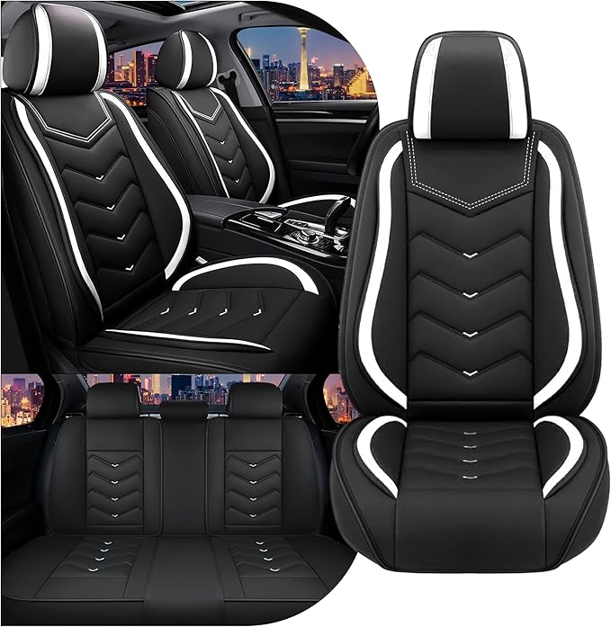 CTDS Car Seat Covers for Honda Civic 2000-2026, Stylish Sport Seat Cover, Premium Nappa Leather Car Seat Cover. Automobile Seat Covers Sets.(Standard 5 Seats/Black White)