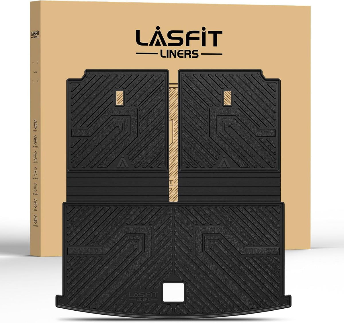 LASFIT Backrest Mat & Cargo Mat for Volkswagen VW Atlas 2025-2018, 2nd Row Bench seat, All Weather TPE Custom Fit Trunk Liners for VW Atlas Accessories Seatback Mats, Black, Easy to Clean