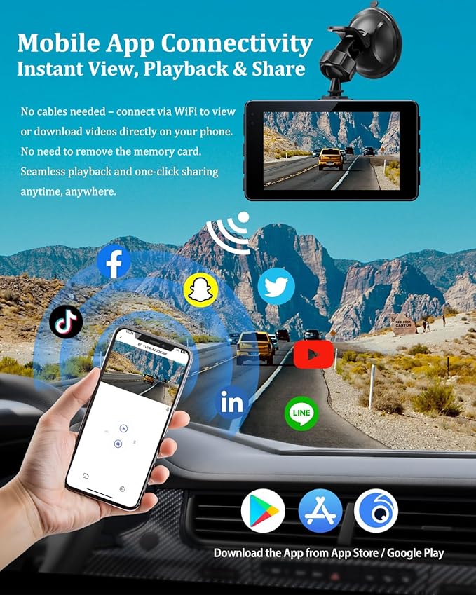 Dash Cam Front and Rear, Dash Camera for Cars 4K+1080, Dashcam Built-in WiFi, APP Control, 32GB Card Included, 3" IPS Touch Screen, 24H Parking Monitor, Night Vision, G-Sensor