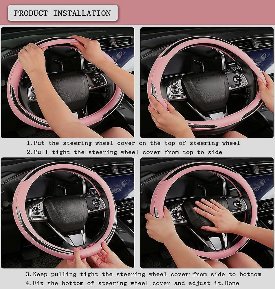 New Leather Car Steering Wheel Cover, Non-Slip Car Wheel Cover Protector Breathable Microfiber Leather Universal Fit for Most Cars