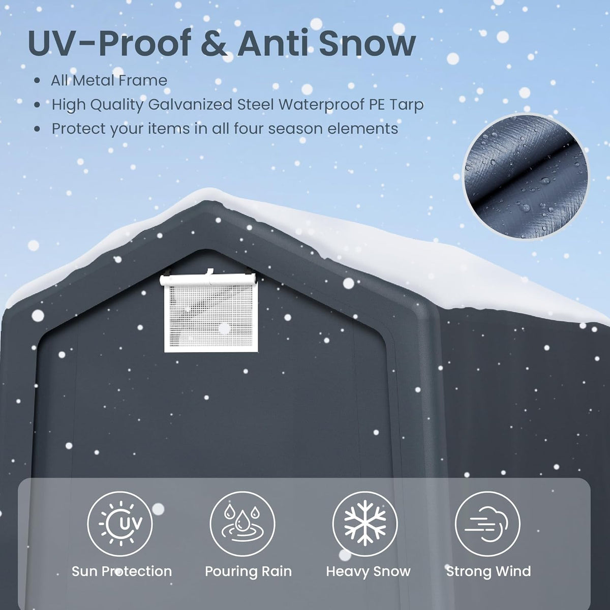 PHI VILLA 6'x10'x7' Outdoor Portable Storage Shelter Shed Garage with 2 Roll up Zipper Doors & Vents Carport for Motorcycle Bike Waterproof and UV Resistant Anti-Snow Portable Garage Kit Tent, Gray