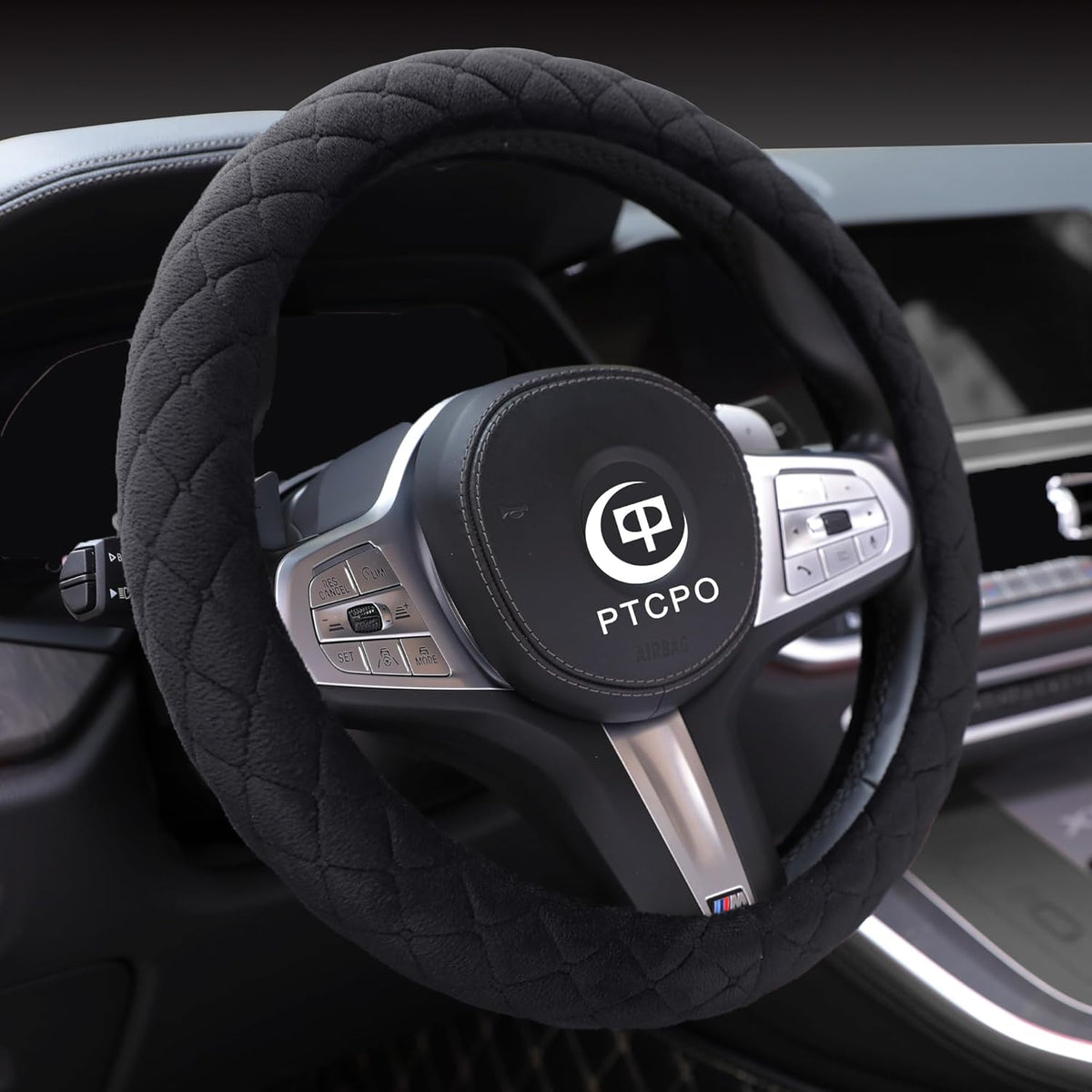 Soft Car Steering Wheel Cover for Sedan, SUV, Warm Luxury Velvet, Odorless, Universal, Anti Slip, Summer Winter, Black, Standard Size[14" 1/2-15"](37-38cm)