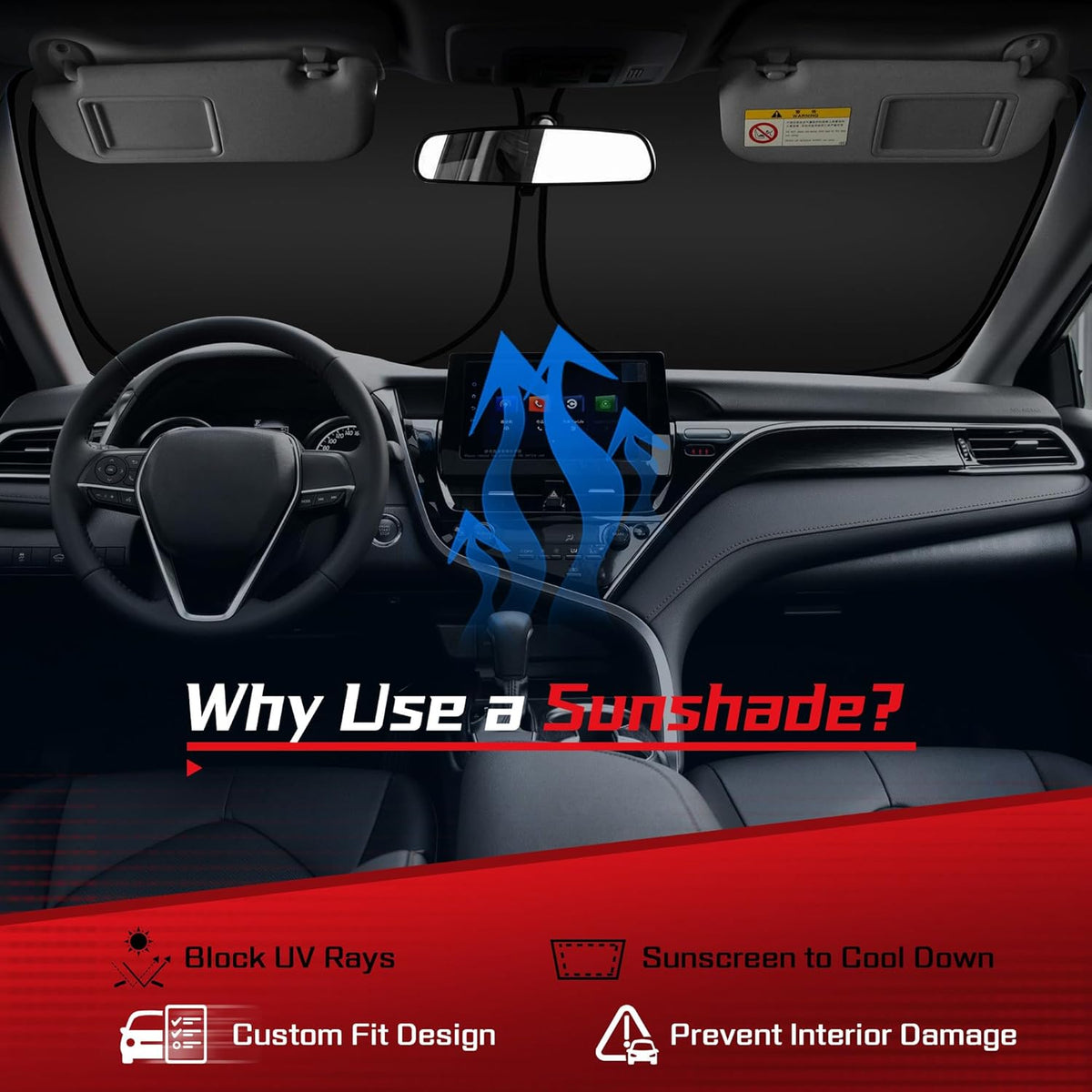 ARISMOTOR Windshield Sun Shade for Rivian R1T 2022-2025, Custom Fit Foldable Front Window Sunshade Sun Visor Protector, Block UV Rays Keep Your Car Cooler
