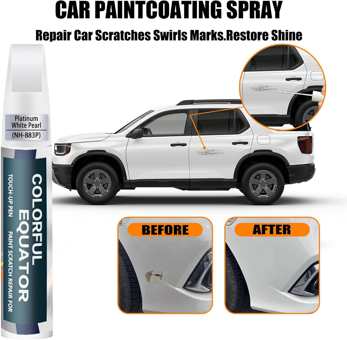 Platinum White Pearl(NH-883P) Touch Up Paint Compatible with Honda, Car Paint Pen Scratch Repair Two-In-One Touch Up Paint, Premium Car Scratch Remover for Deep Scratches