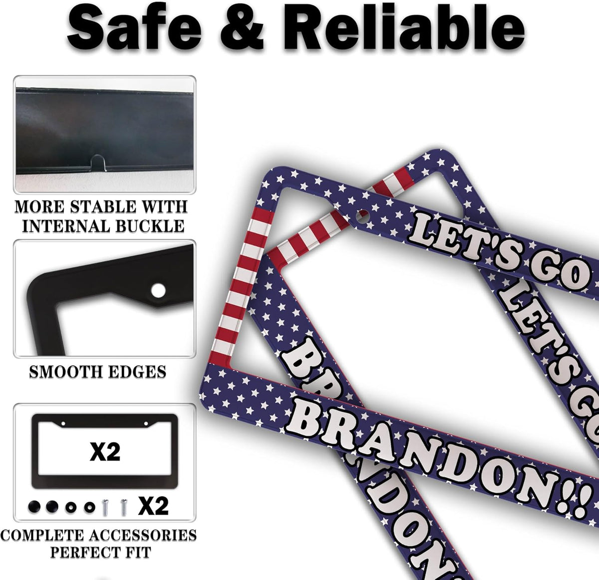 License Plate Frames for Women Multicolor License Plate Covers for Men Lets Go Brandon Universal Aluminum Car Accessory 2 Pack with Screw Covers Set