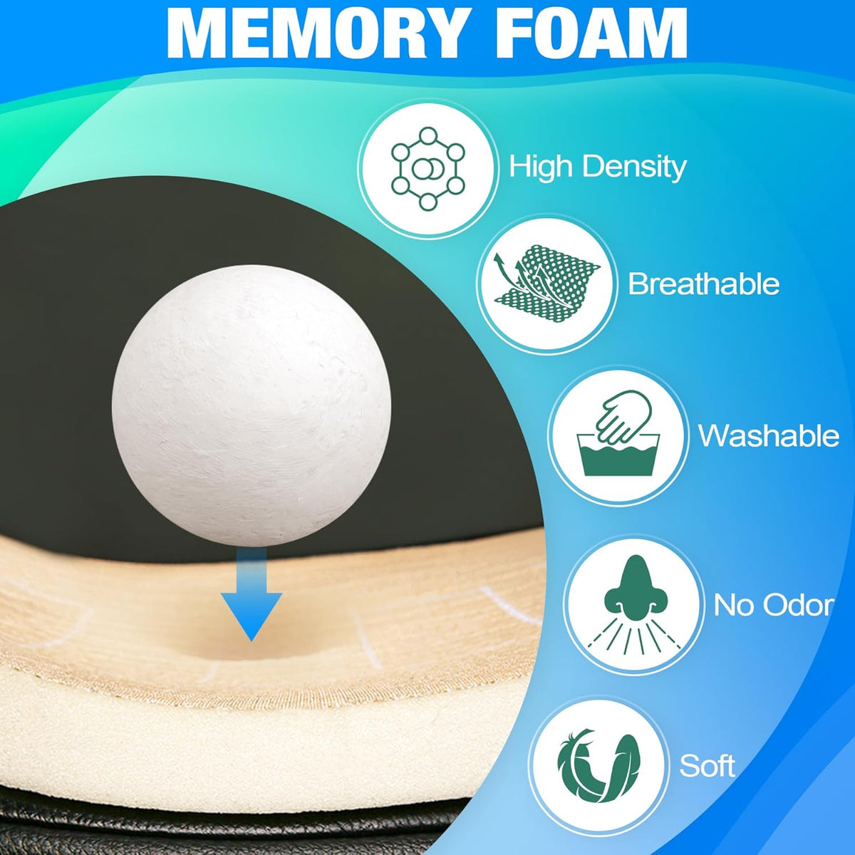 MYFAMIREA Car Seat Cushion and Back Support Pillow 1.2'' Thick Memory Foam Desk Chair Cushion Back Support for Automotive Seat Driver, Travel, Leg and Back Pain Relief, Washable, Adjustable, Black
