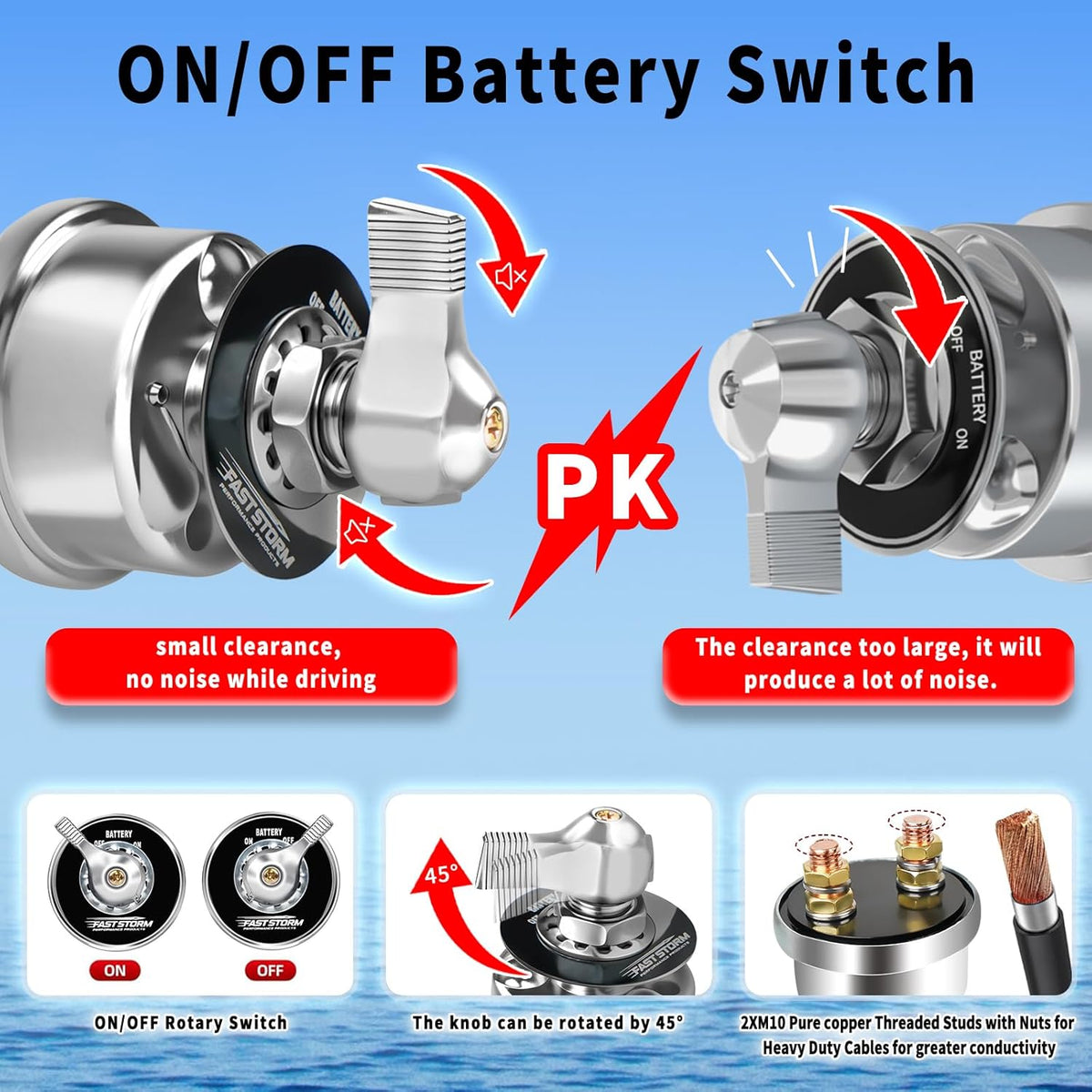 200A Battery Disconnect Switch 12V 48V Battery Shut Off Switch Master Power Isolator Marine On Off Kill Switch for Car, Boat, Vehicle, Truck, ATV, RV