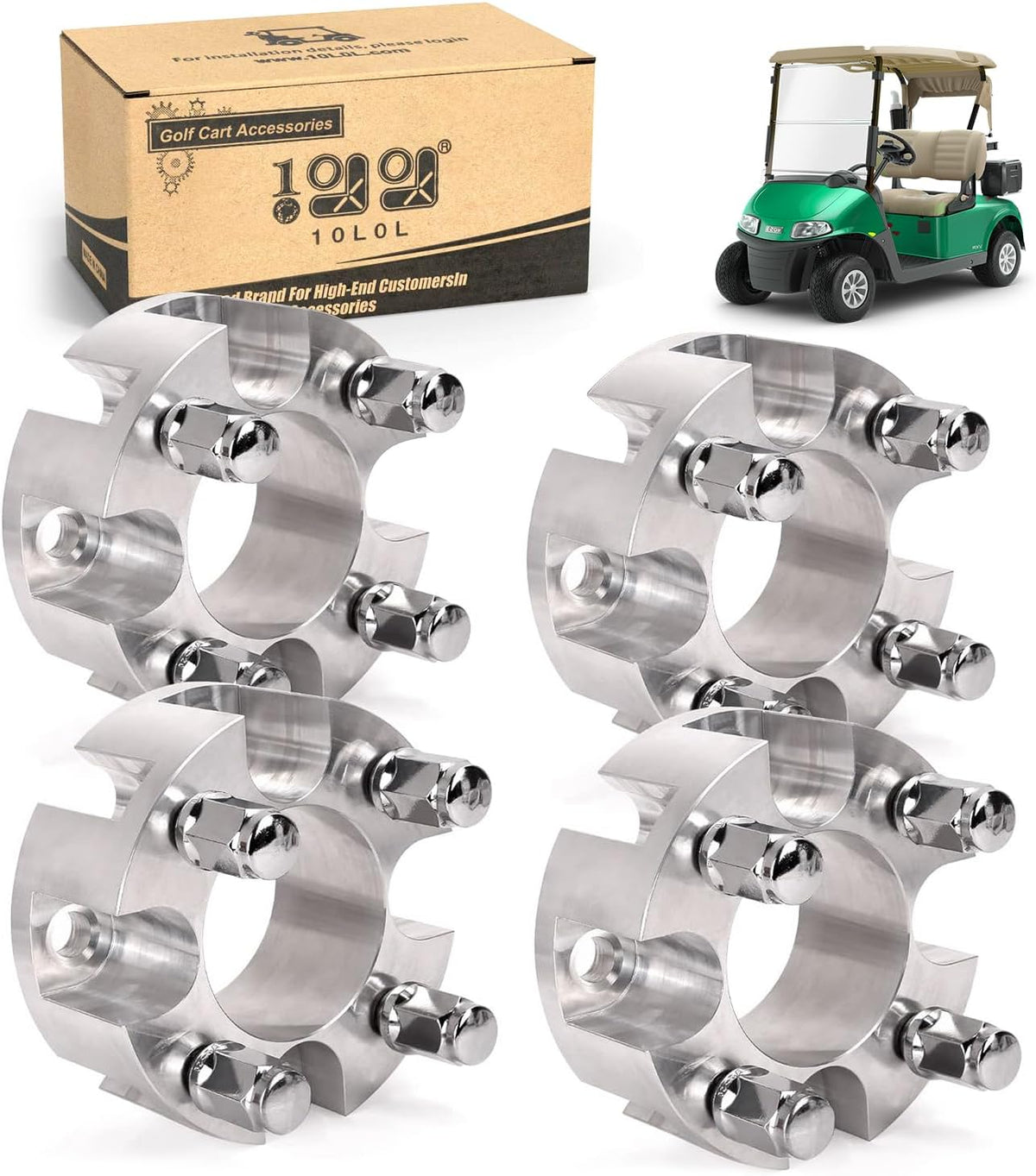 10L0L Golf Cart Wheel Spacers Adapters 2 Inch for EZGO Club Car 4 Lug (4x4 Bolt Pattern, 68mm Hub Bore, 1/2-20 Studs) - 4 Pack