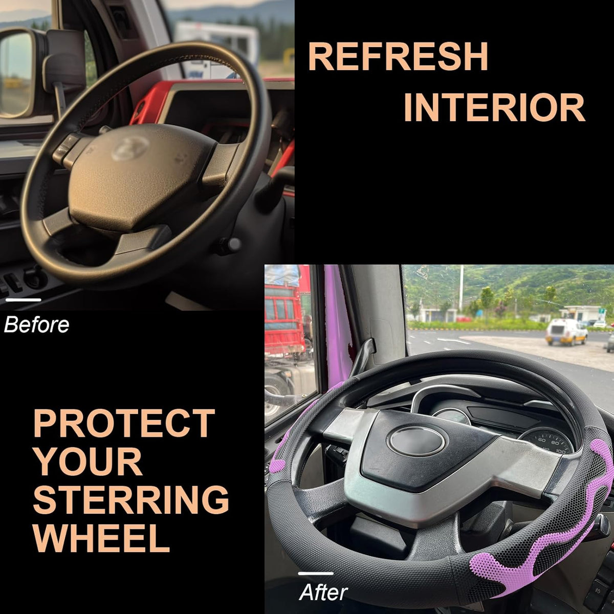 PINCTROT XL Size 17.5-18 Inch Comfy Grip Steering Wheel Cover for Semi Truck, Fits RV, Big Rig Trucker, 18 Wheeler and Classic Cars, Anti-Slip Design 17.5-18 Inch(Silicone Purple)