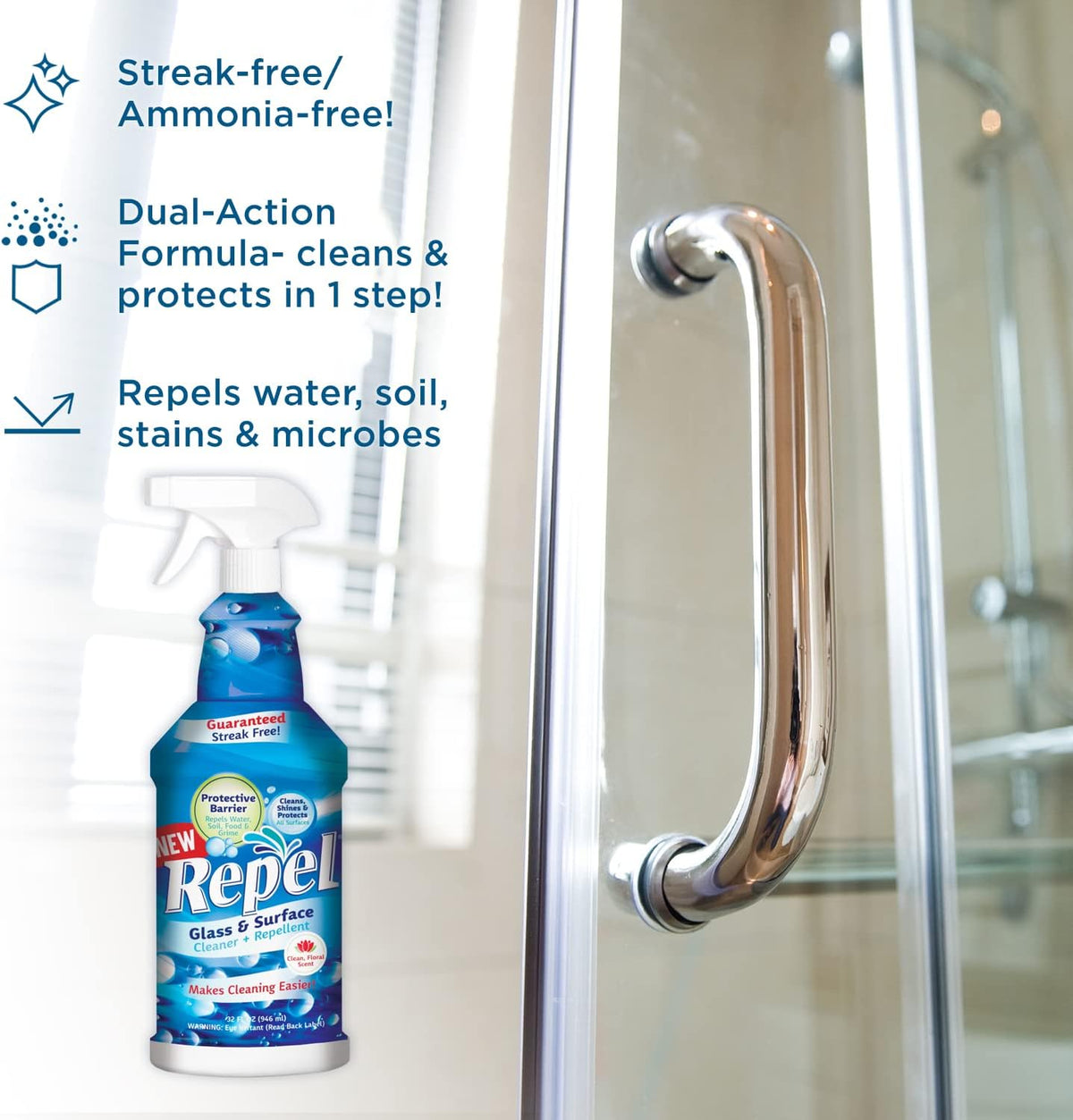 Clean-X REPEL Glass & Surface Cleaner 32 fl. oz. - Cleans & Repels water spots and dirt on glass, mirror, tile and multi surface by UNELKO (2)