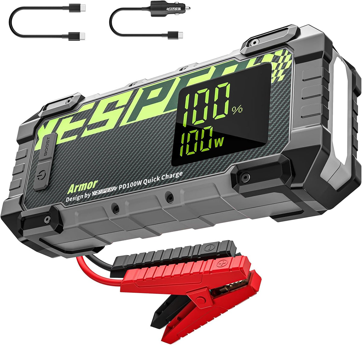 YESPER 3000A Jump Starter, 12V Car Battery Jump Starter with 100W Two-Way Fast-Charging, LED Display, Portable Jumper Starter Battery Pack(10L Gas 8L Diesel Engine), 20000mAh Jump Box with Booster