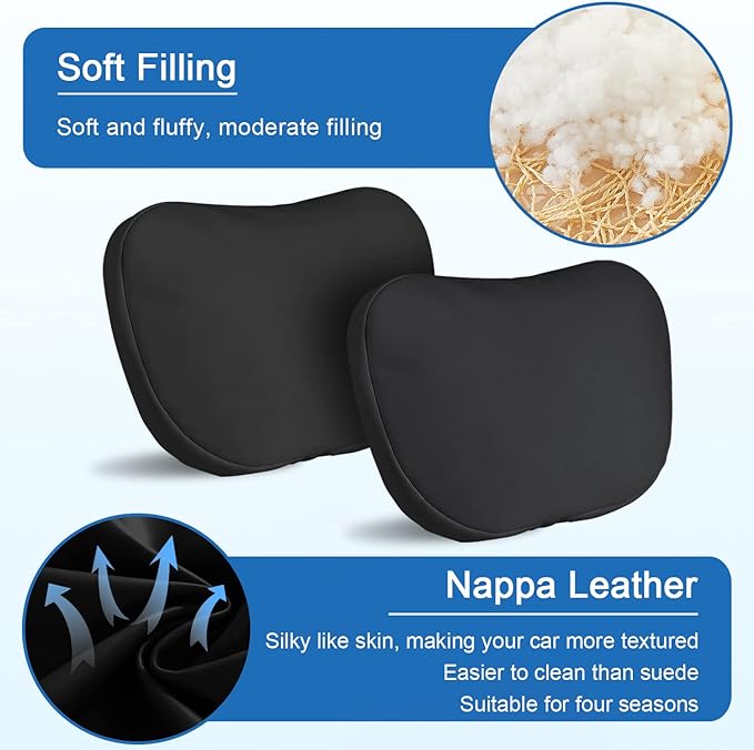 2 Pack Car Headrest Neck Pillow Fits for Tesla Model 3 Model Y Model S Model X Accessories,Car Seat Pillow Head Neck Rest Cushion(Upgrade Black)