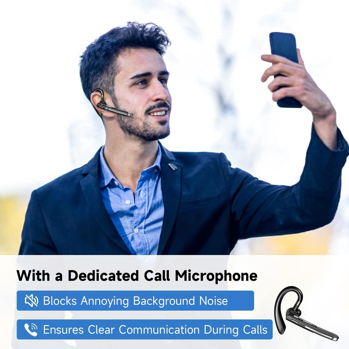 Bluetooth Headset V5.3,100 Hrs Talk Time Single-Ear Earphone, CVC8.0 Noise Cancelling Wireless Earbud, Business Earbud with 500 mAh Charging Case, Hands-Free Earpiece for Trucker/Home/Office Work