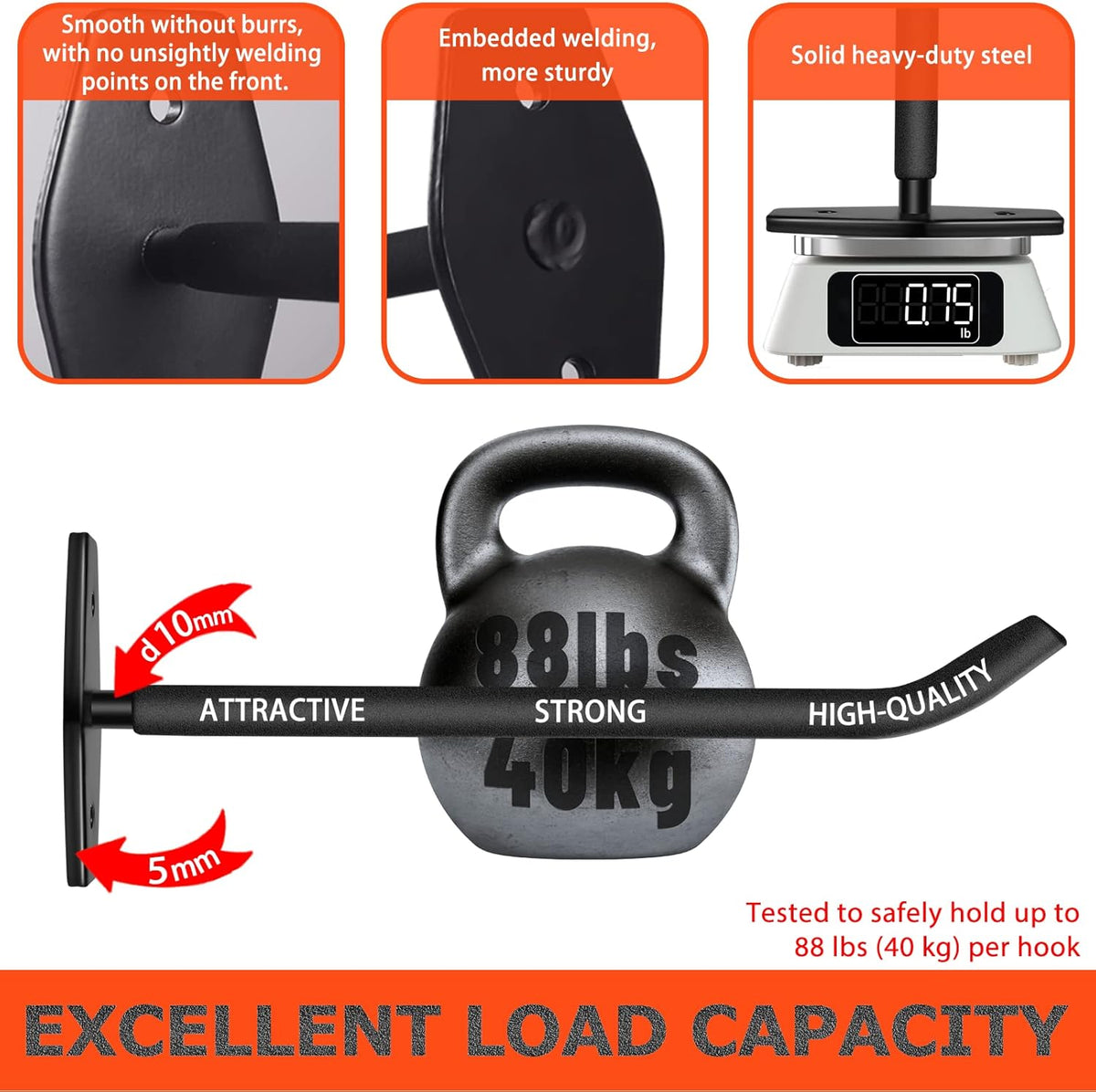8 Pack Tire Storage Rack Wall Mount, 10in Large Garage Hooks Heavy Duty, Tire Hooks for Garage Wall, Wheel Hanger for Organizing Ladder, Folding Chairs (88lbs)
