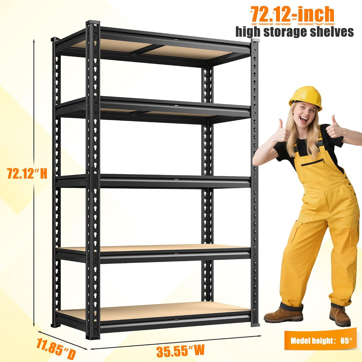 72.12" H Garage Shelving, Storage Shelves Load 2100LBS, 5-Tier Adjustable Shelving Unit with Thickened Wooden Boards for Multiple Scenarios, 72.12" H x 35.55" W x 11.85" D, Black, 2 Pack