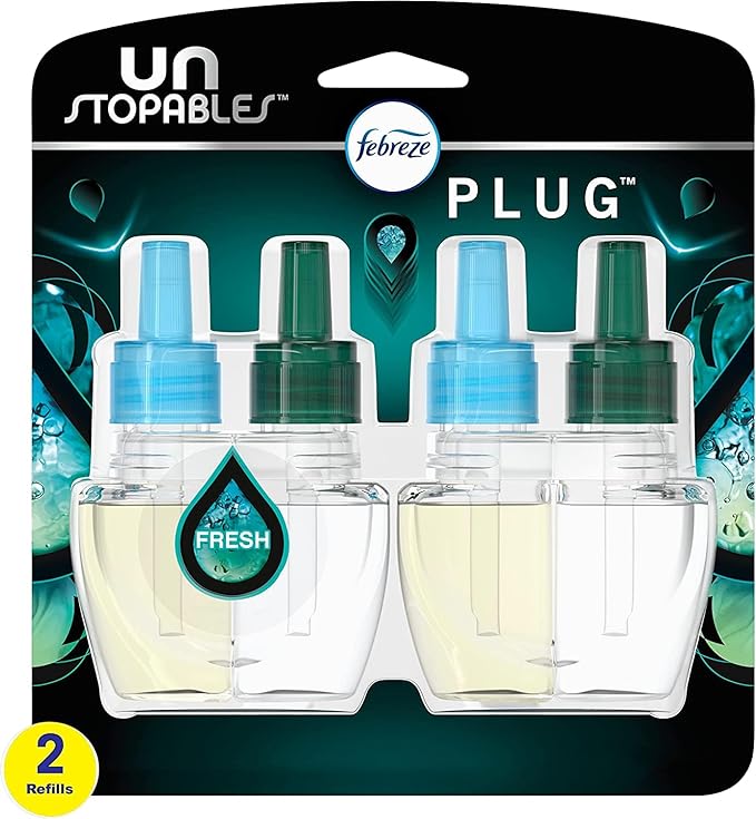 Febreze Unstopables Odor-Fighting PLUG Air Freshener, Fresh, (2) .87 fl. oz. Oil Refill