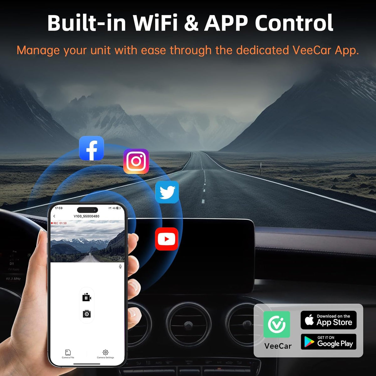 Dash Cam Front and Rear, Ecomoment 4K+1080P Dual Dash Camera for Cars, Built-in WiFi GPS Dashboard Camera, 2.4" IPS Screen Dashcam, 170° Wide, Night Vision, WDR, G-Sensor, 32GB SD Card Included