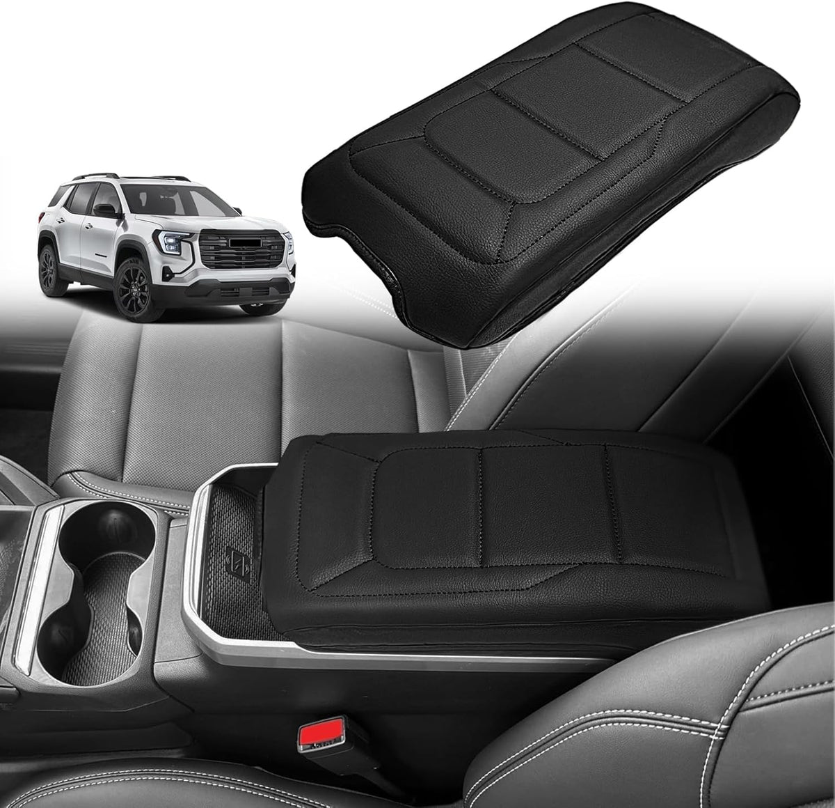 Muslogy Center Console Armrest Cover Compatible with GMC Terrain 2025 2026 Comfort Armrest Pad Arm Rest Cushion Vegan Leather Protector Regular Thick