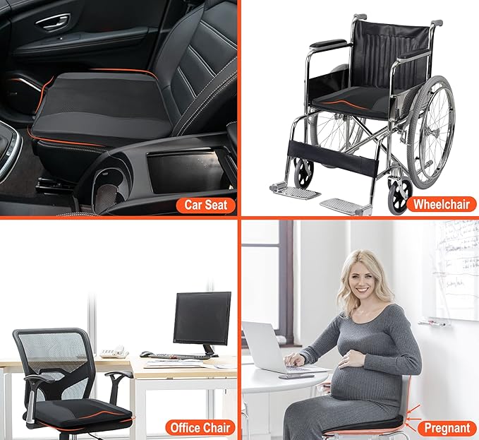 Car Seat Cushion, Comfort Memory Foam Car Cushions for Driving - Sciatica & Lower Back Pain Relief, Driver Seat Pillow for Auto, Office Chair, Wheelchair - Black