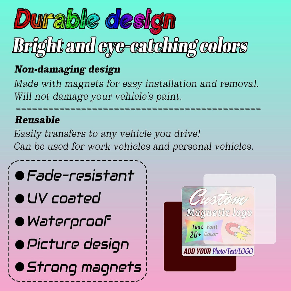 Custom Magnet Car Stickers, Personalised car Magnetic Signs for Business, Car Magnet with Text/Logo/Image,No Melting No Blow Off Easy to Move