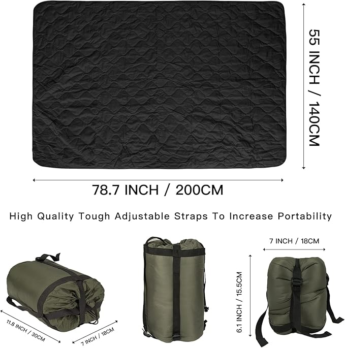 Military Poncho Liner 55”x 79” Camping Blanket Insulation Compact Waterproof for Travel Stadium Outdoor Camping